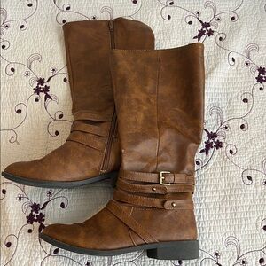 Brash Brown Heeled Boots with Buckle Detail